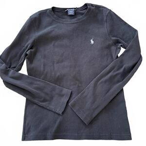 RALPH LAUREN SPORT Black long sleeve white logo 100% Cotton tee. Wms SZ L Preppy